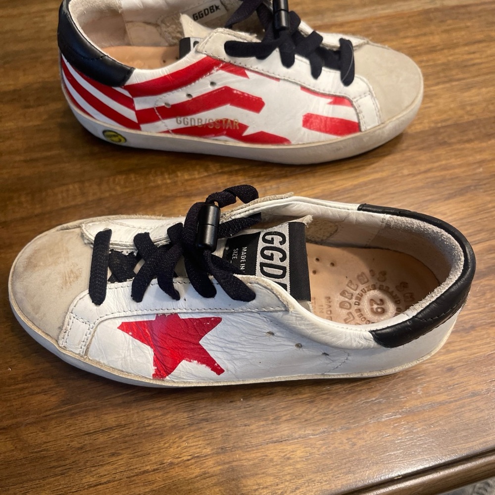 Kids White and Red Star Golden Goose Sneakers